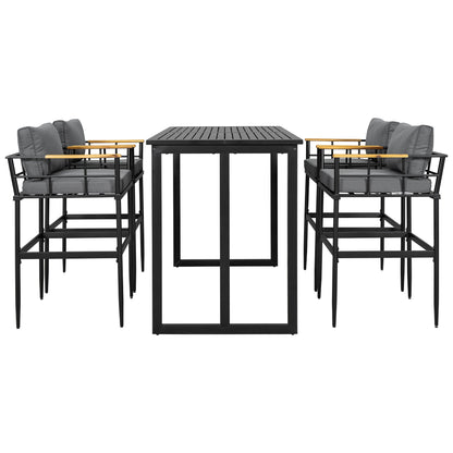 Iron Outdoor Dining Set With Acacia Wood Armrest Suitable for Patio, Balcony or Backyard