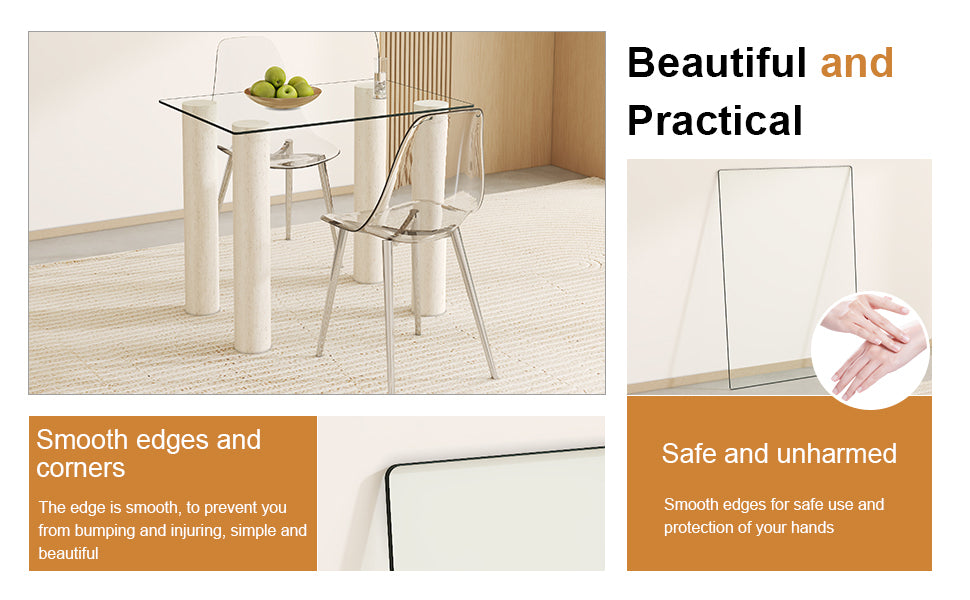 ONLY Separate Glass Tabletop.24*36 Inch Rectangular Heat-Resistant Transparent Tempered Glass Tabletop.Suitable for Vari