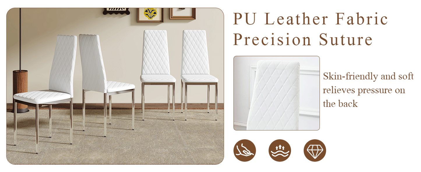 Modern Style Dining Chairs Set of 6 in White, Essential for Minimalist Homes.Meeting Family Dining Needs,PU Material Sea