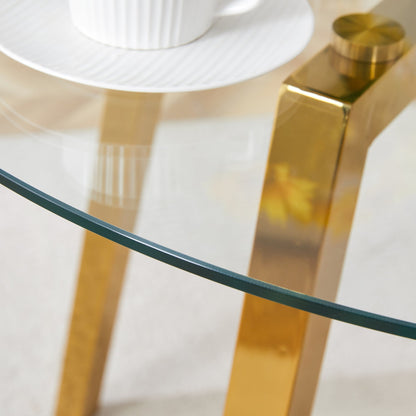 Modern Luxurious Round Tempered Glass Dining Table With Gold 7-Shaped Metal Legs,suitable for Family Meals, Office Confe