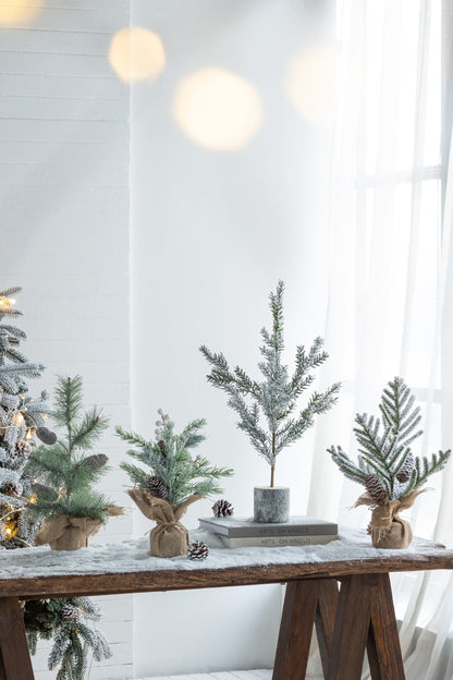 Set of 2, 15''H Frosted Artificial Trees With Pinecones and Faux Berry Accents, Festive Tabletop Decor, for Seasonal Cen