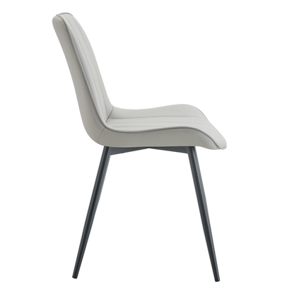 Ergonomic PU Leather Dining Chair Set With Extended Seat Cushion, Metal Legs, Black/Gray