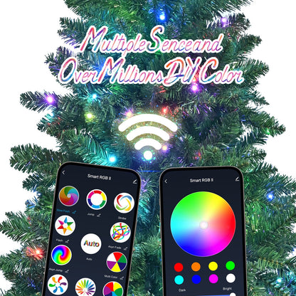9ft Green Christmas Tree With 620 WiFi-Controlled RGB LED Lights, 1721 PVC Tips, 38 Light Functions, Music Sync, Hinged