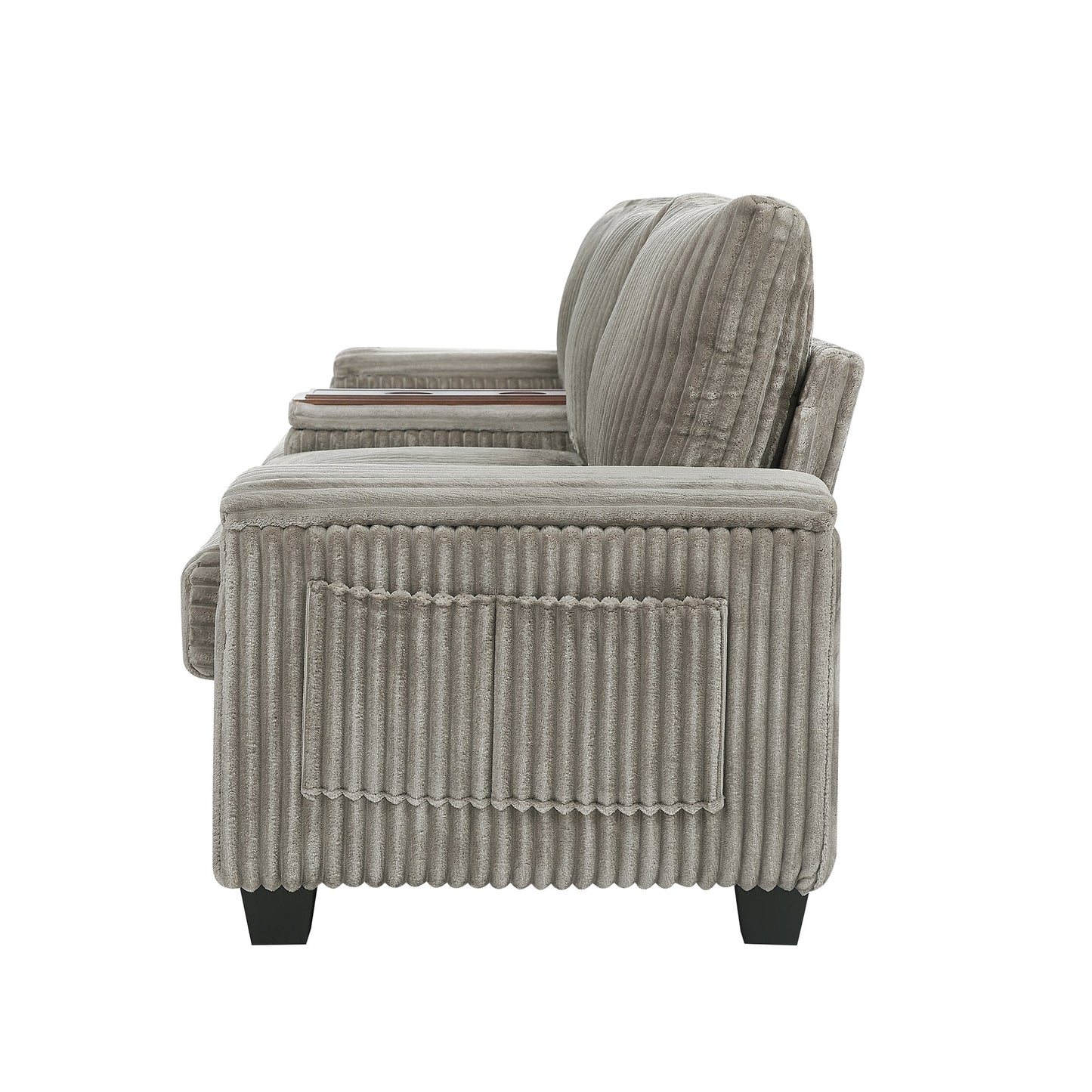 Modern 4-Seater Corduroy Sofa Couch With USB Ports, Hidden Storage Arms, and Flip-Top Cup Holders, Brown, 133 Inches