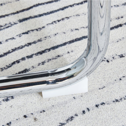 Table and Chair set.A 38.6' Diameter Transparent Tempered Glass Round Dining Table-Silver Metal Legs.Paried With 4 Black