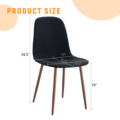 Luxury Simple Chair Set of 4 Black Linen-Cotton High Resilience Dining Chair With Metal Walnut Color Leg