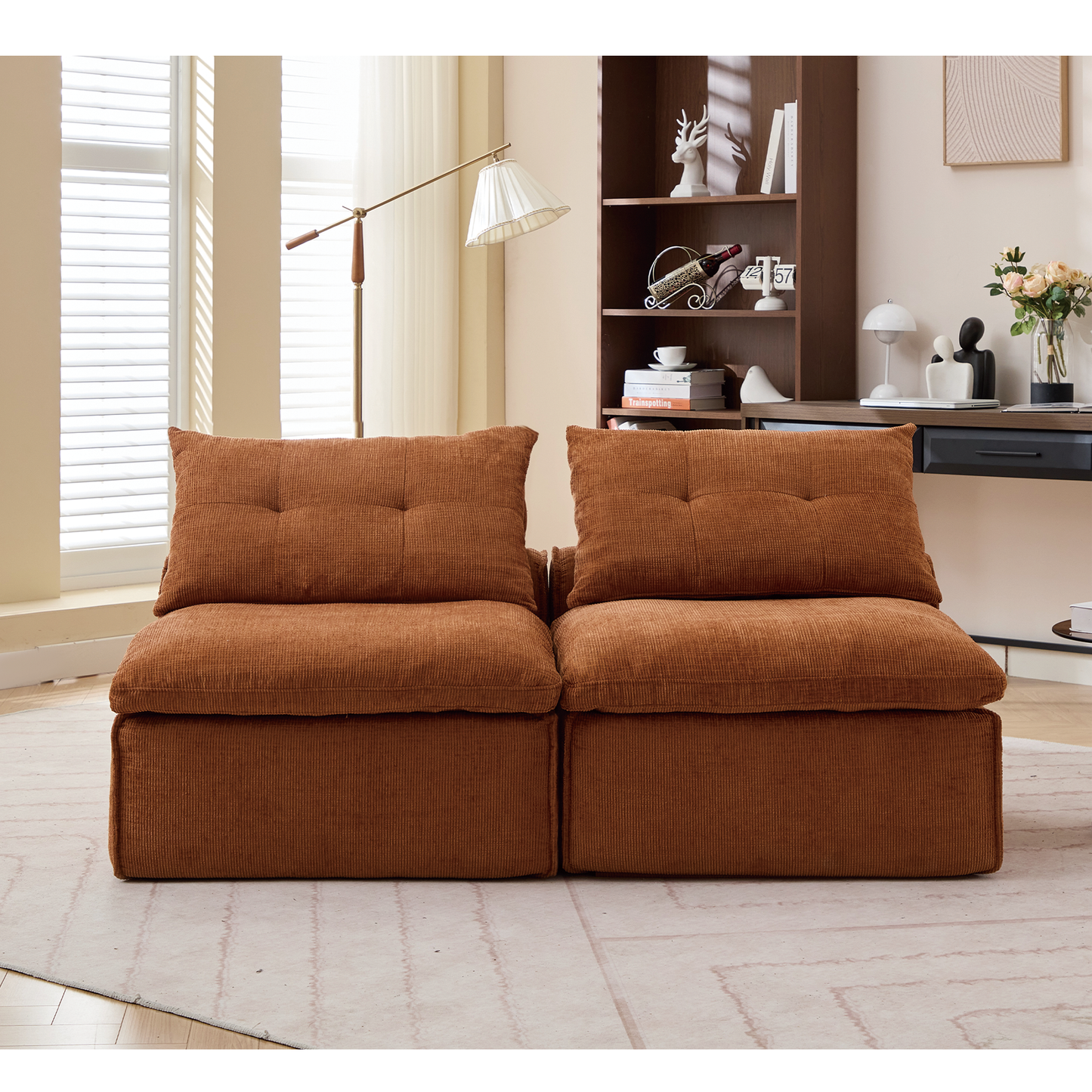 Modular Sofa,No Armrests,At Will DIY,Soft Chenille Fabric,Neck Pillow-Back Lounge Sofa Chair,Reading Nook, or Apartment