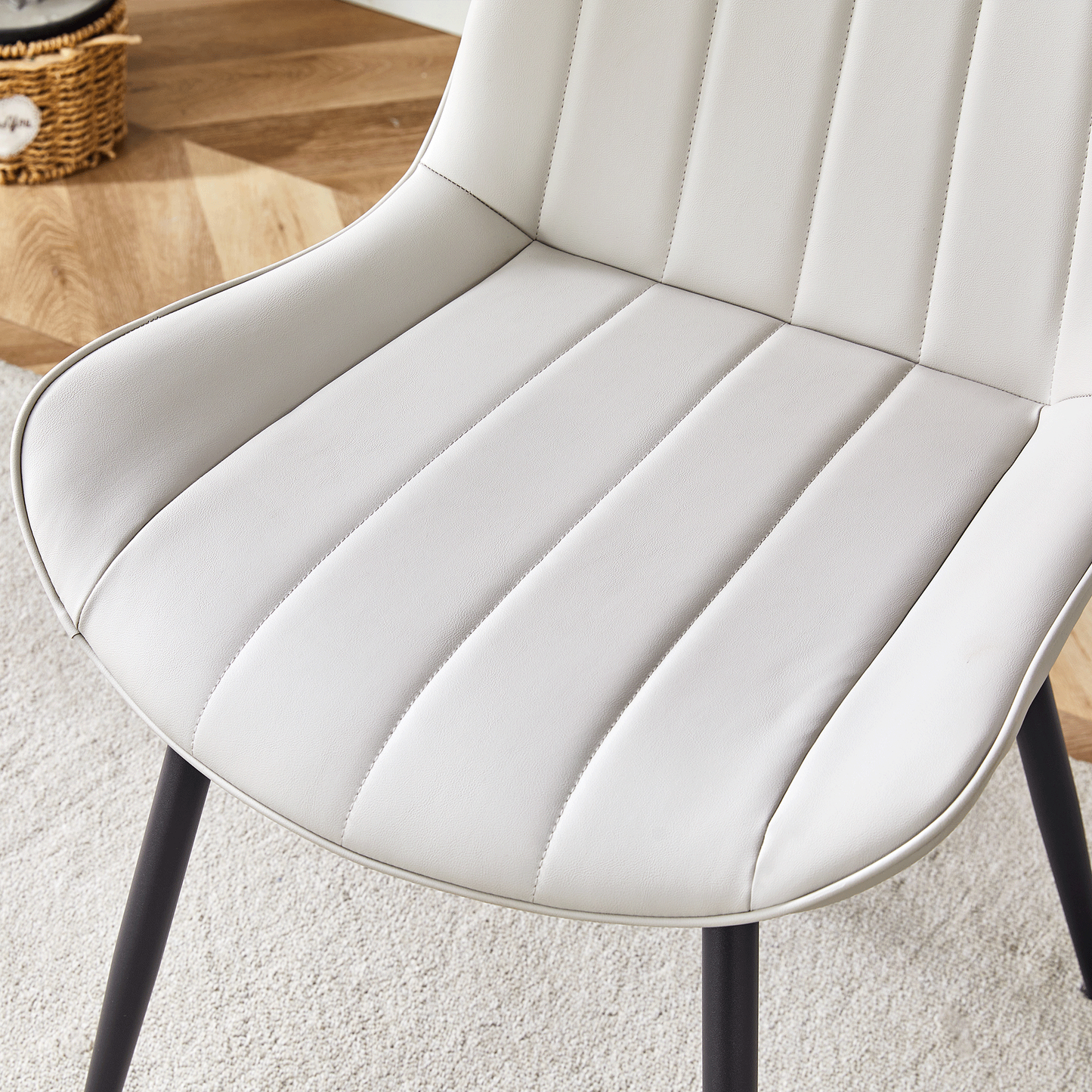 Ergonomic PU Leather Dining Chair Set With Extended Seat Cushion, Metal Legs, Black/Gray