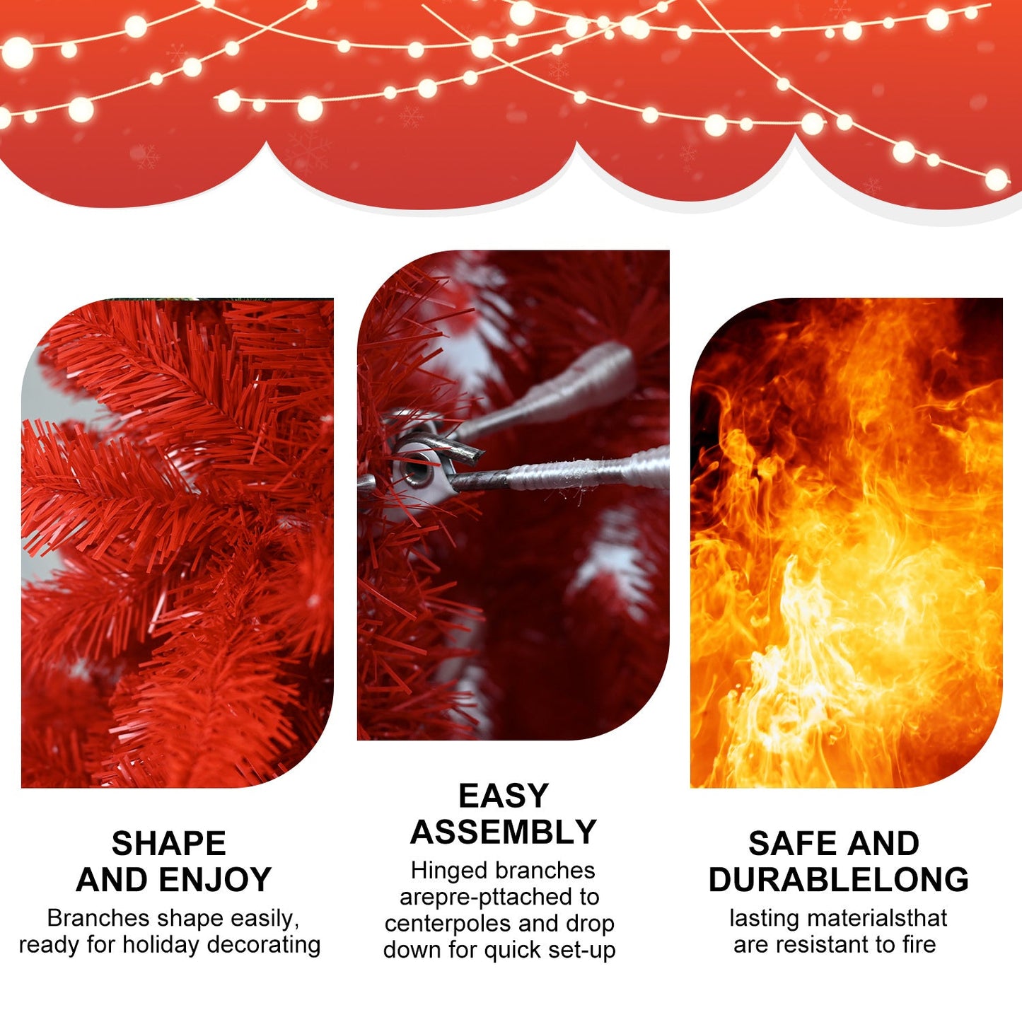 5FT Red Christmas Tree – Pure Red PVC Tree With 624 Tips, Hinged Branches for Easy Setup, Stable Metal Stand, Bold Holid