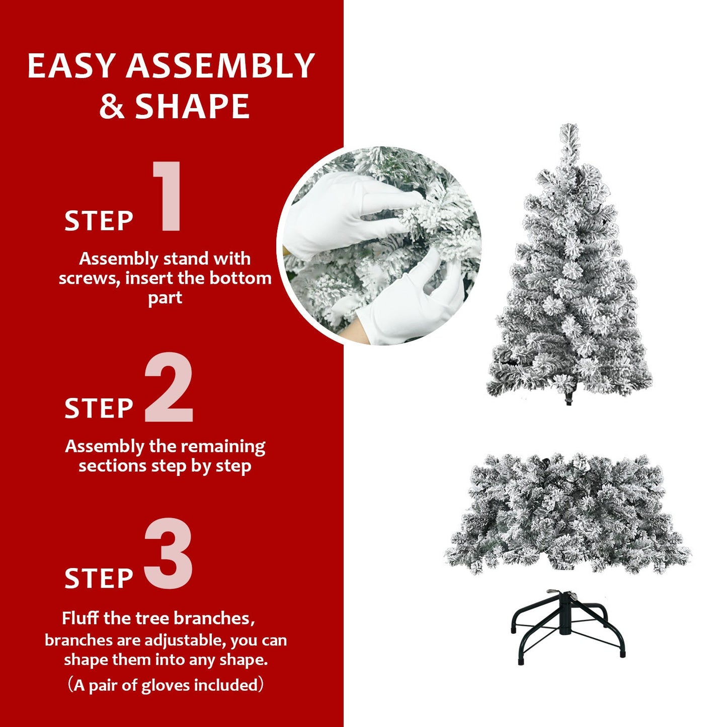4FT Flocked Christmas Tree – Snowy PVC Artificial Holiday Tree With 233 Tips, Compact Full Shape, Sturdy Metal Stand, Ch