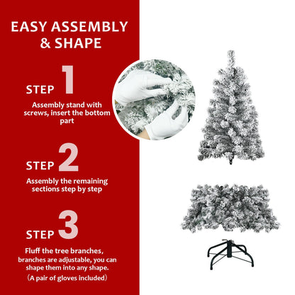 4FT Flocked Christmas Tree – Snowy PVC Artificial Holiday Tree With 233 Tips, Compact Full Shape, Sturdy Metal Stand, Ch