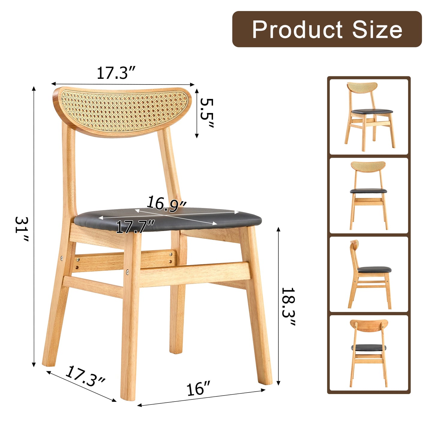 4 the Stylish and Durable Solid Wood Dining Chair, Small Curved Back, PU Cushion, and Beautiful Shape Match Perfectly Wi