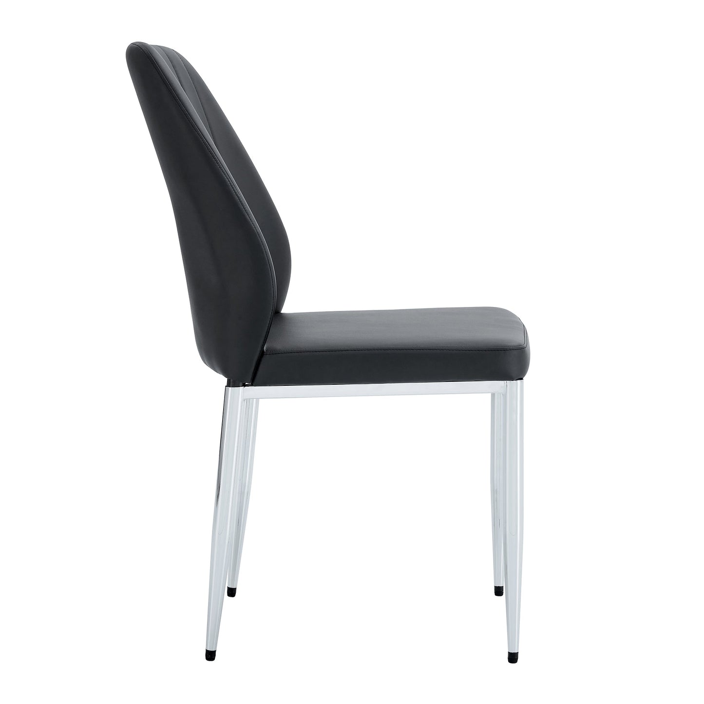 Set of 8 Black PU Comfort Dining Chairs With Extended Backrest and Silver Metal Legs