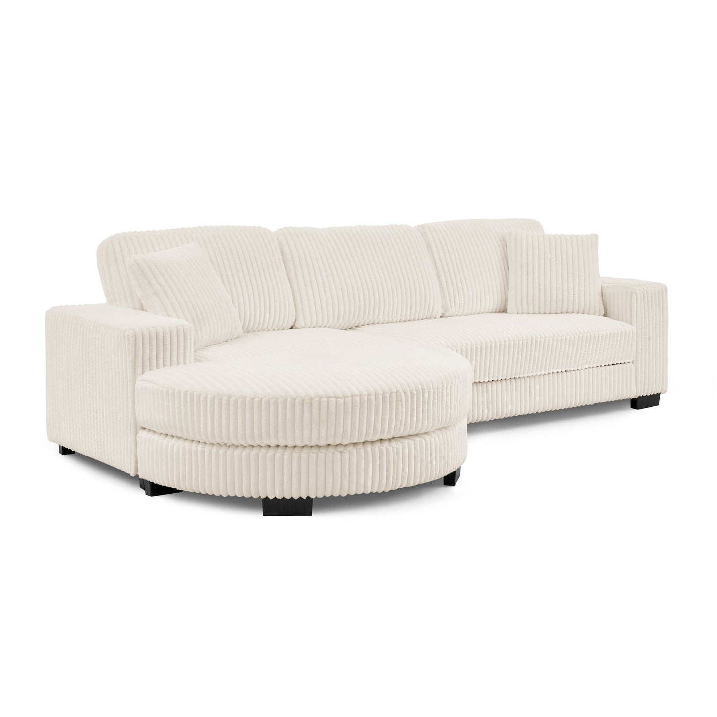 Corduroy Tufted Upholstered Sleeper Sectional Sofa, L-Shaped Modular Convertible Sofa ,The Arc-Shaped Footstool Can Be P