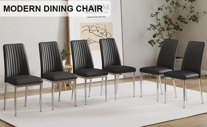 A Set of 6 Dining Chairs, Black Dining Chair Set, PU Material High Backrest Seats and Sturdy Leg Chairs, Suitable for Re