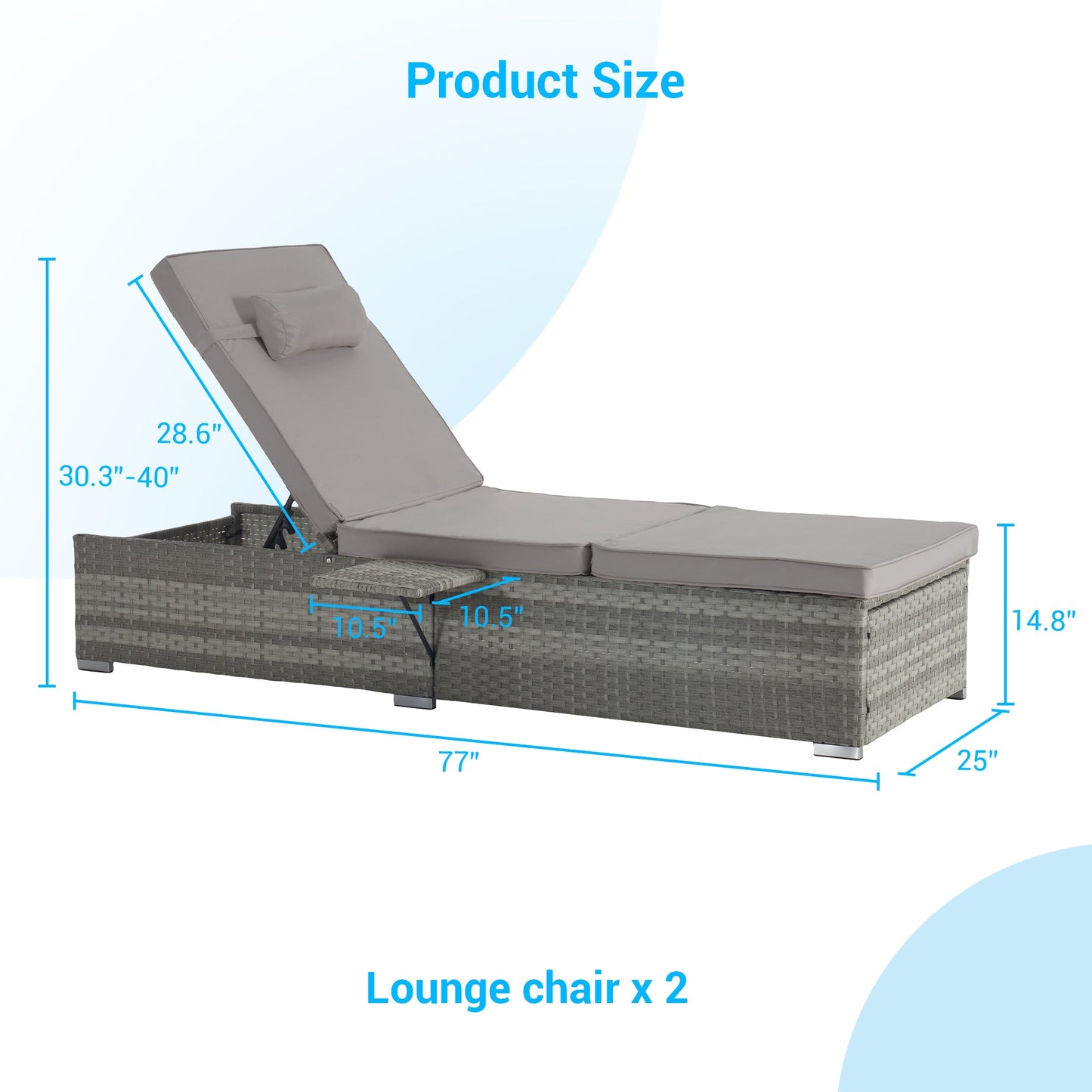 Outdoor Chaise Lounge Chair Set of 2 With Patio Pool Chairs Tanning Lounges for Outside,Beach Rattan Recliners With Adju