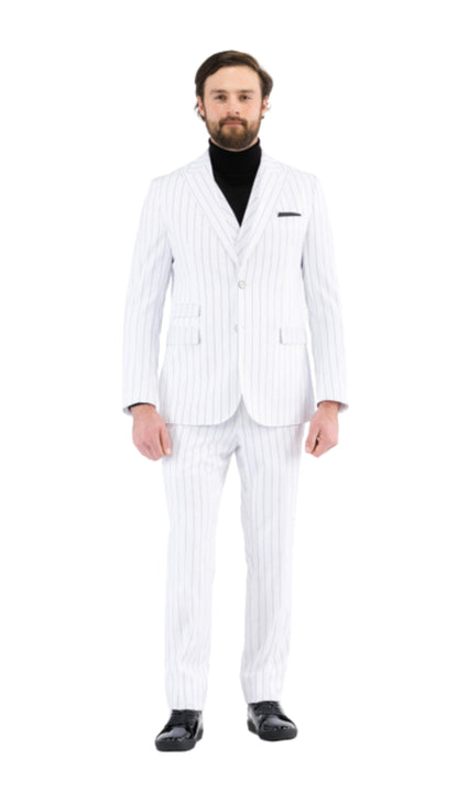 Bellagio White Black Mens 2 Button Slim Peak Lapel Suit With Pick Stitching Ticket Pocket Double Breasted Vest With Shaw