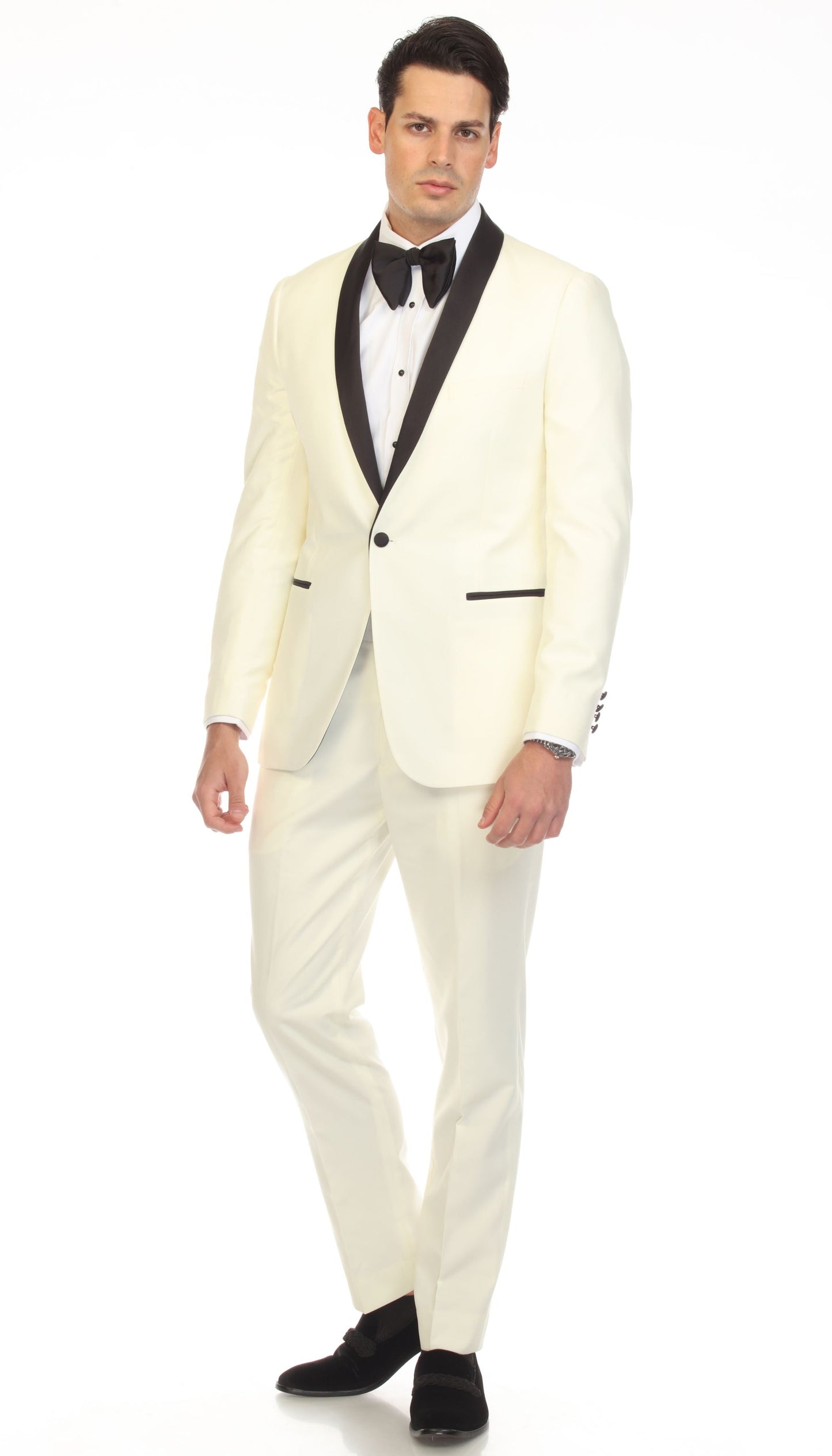 Ferrecci Men's Reno Off-White Slim Fit Shawl Lapel 2 Piece Tuxedo Suit Set