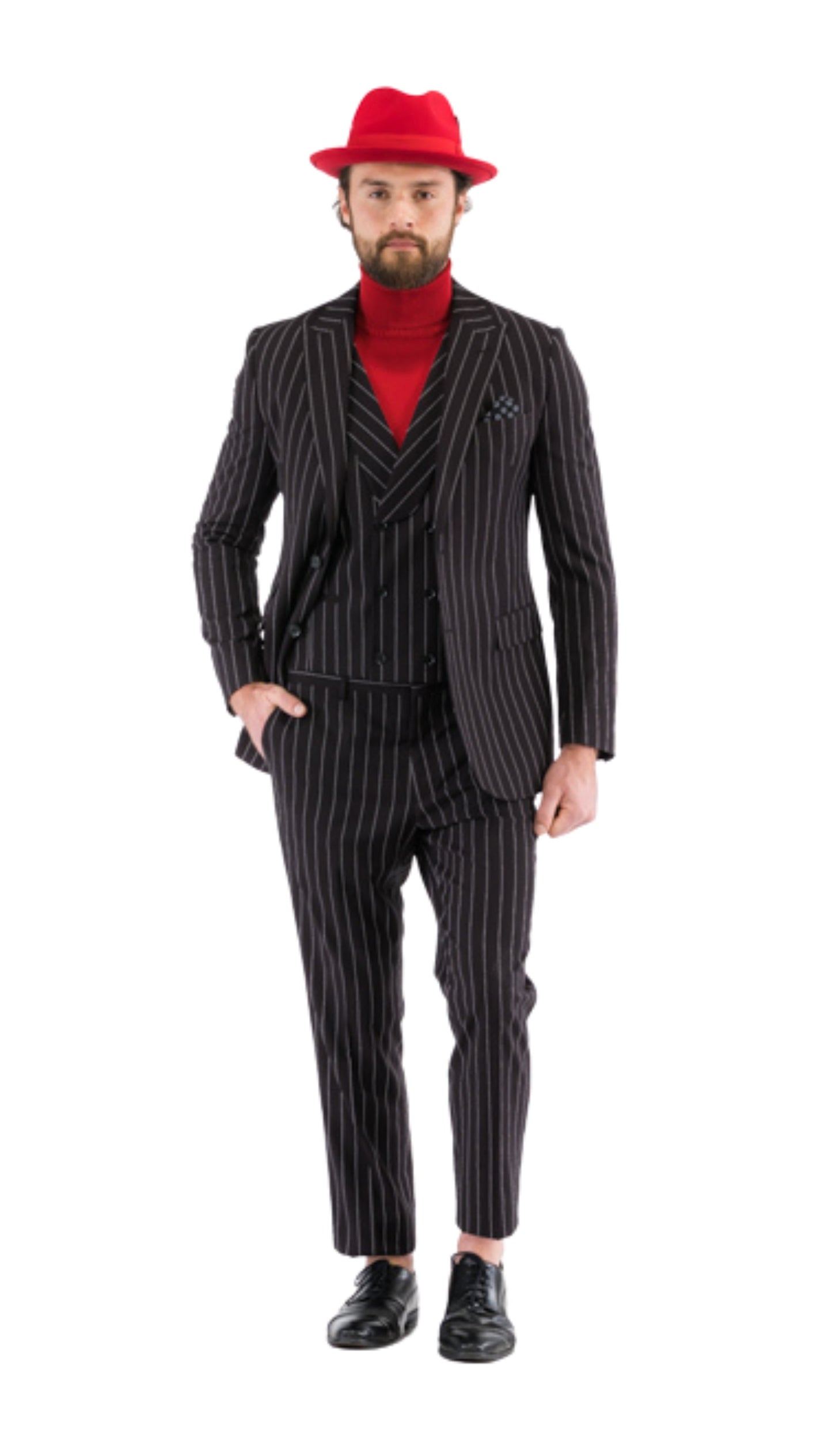 Bellagio Black White Mens 2 Button Slim Peak Lapel Suit With Pick Stitching Ticket Pocket Double Breasted Vest With Shaw