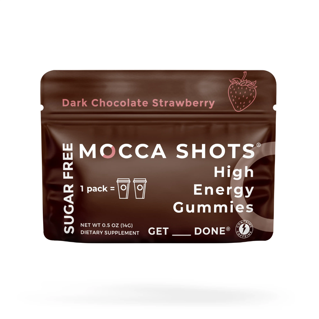 Sugar Free Mocca Shots Energy Gummies with Caffeine | 12-Pack - Dark Chocolate Strawberry