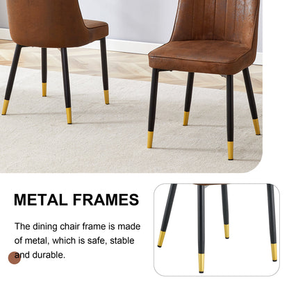 Modern Brown Suede-Like Velvet Dining Chair Set With Black Metal Legs and Gold Accents
