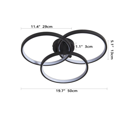 20' Modern Black LED Ceiling Light, 3-Ring Flush Mount Fixture for Living Room, Bedroom, or Dining Room, Sleek and Energ
