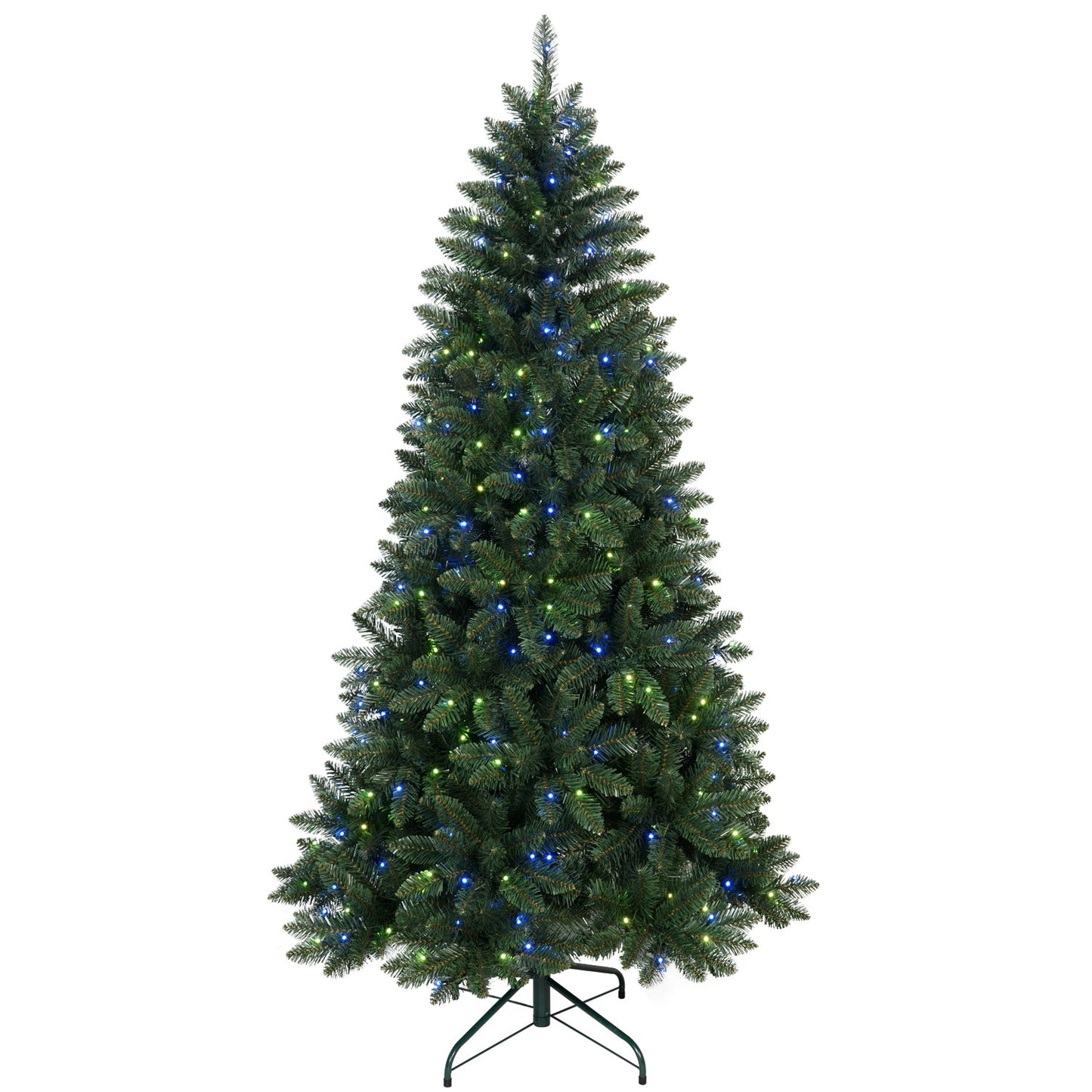 9ft Green Christmas Tree With 620 WiFi-Controlled RGB LED Lights, 1721 PVC Tips, 38 Light Functions, Music Sync, Hinged
