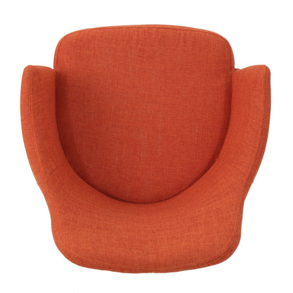 Mid Century Modern Fabric Upholstered Dining Chairs Armchairs in Muted Orange With Light Walnut Finish