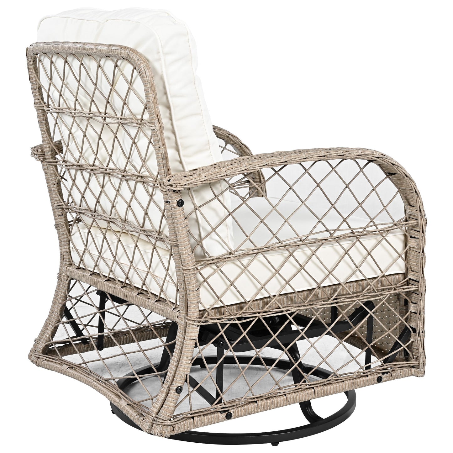 3-Piece Outdoor Chair&Table Set Chat Set 2-Person Rattan Seating Group With Two Swivel Chairs and a Square Table for Gar