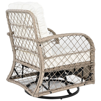 3-Piece Outdoor Chair&Table Set Chat Set 2-Person Rattan Seating Group With Two Swivel Chairs and a Square Table for Gar