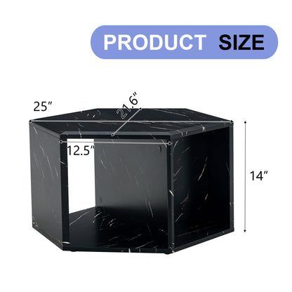 Hexagonal MDF Coffee Table, Characteristic Pattern Stickers, Multi-Hole Design to Give More Storage Space, Simple and Co