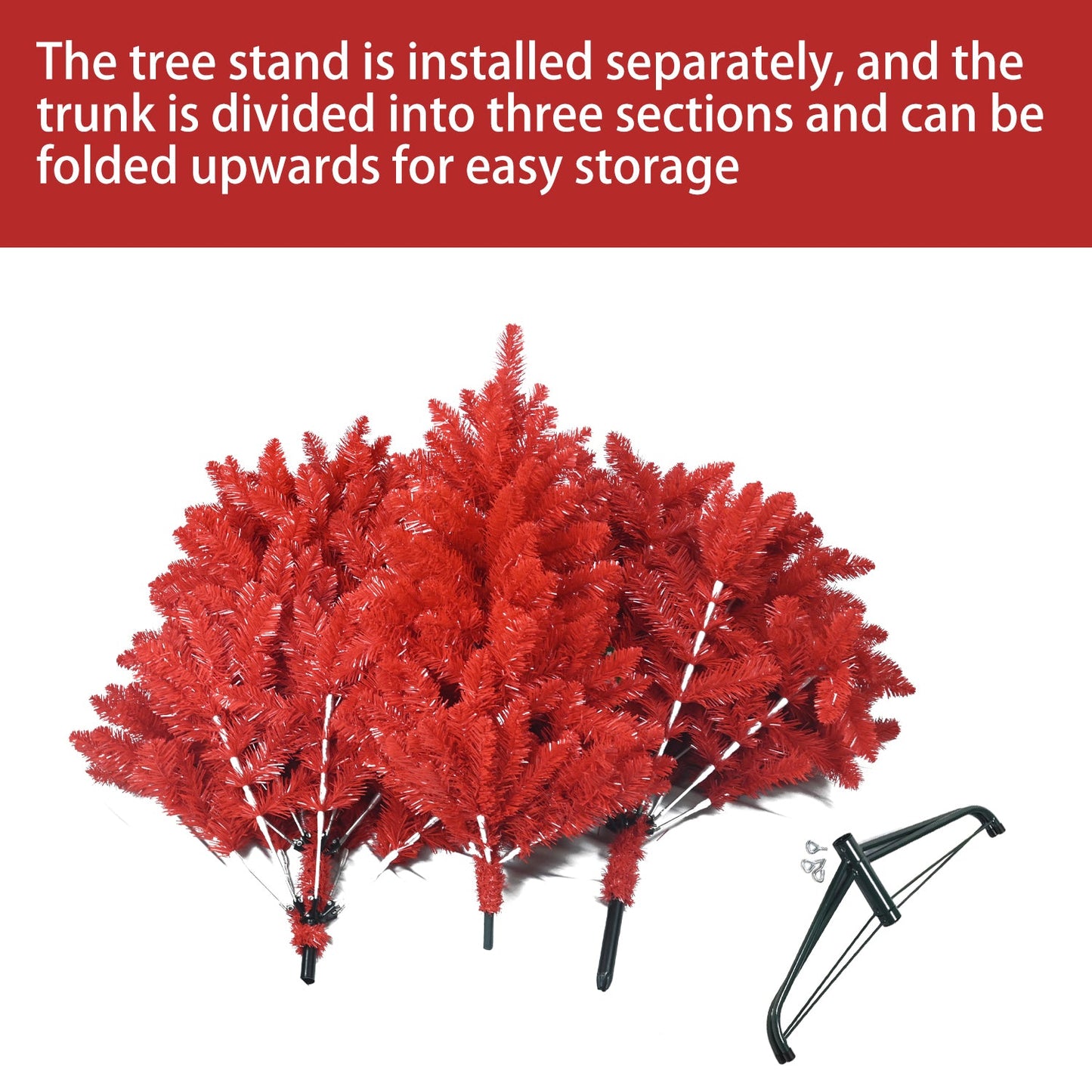 5FT Red Christmas Tree – Pure Red PVC Tree With 624 Tips, Hinged Branches for Easy Setup, Stable Metal Stand, Bold Holid