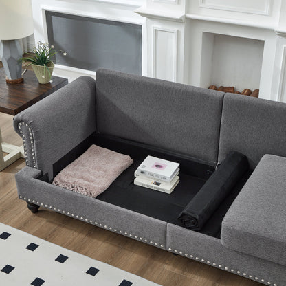 Modern Classic Design With Nails Living Room 2+3 Seater Sofa Fabric Couch,Upholstered Polyester Grey.