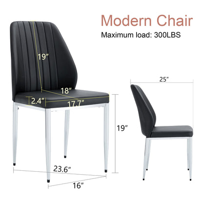 Set of 8 Black PU Comfort Dining Chairs With Extended Backrest and Silver Metal Legs