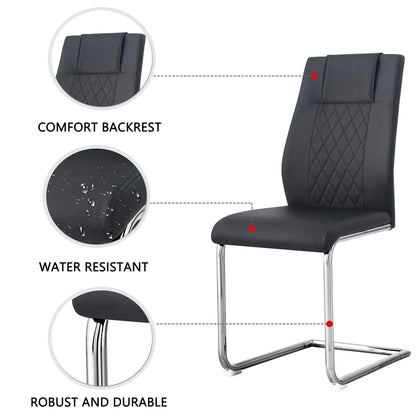 Table and Chair set.A 38.6' Diameter Transparent Tempered Glass Round Dining Table-Silver Metal Legs.Paried With 4 Black