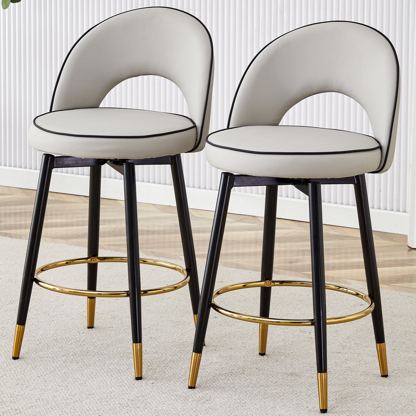 Modern PU Comfortable Upholstered Bar Chair With Smooth and Beautiful Black Metal Legs for Dining Room, Kitchen, Terrace
