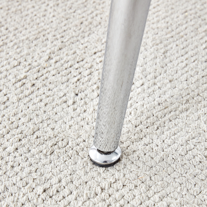 Table and Chair set.A 38.6' Transparent Tempered Glass Round Dining Table-Silver Metal Legs.Paired With 6 BLACK PU Mater