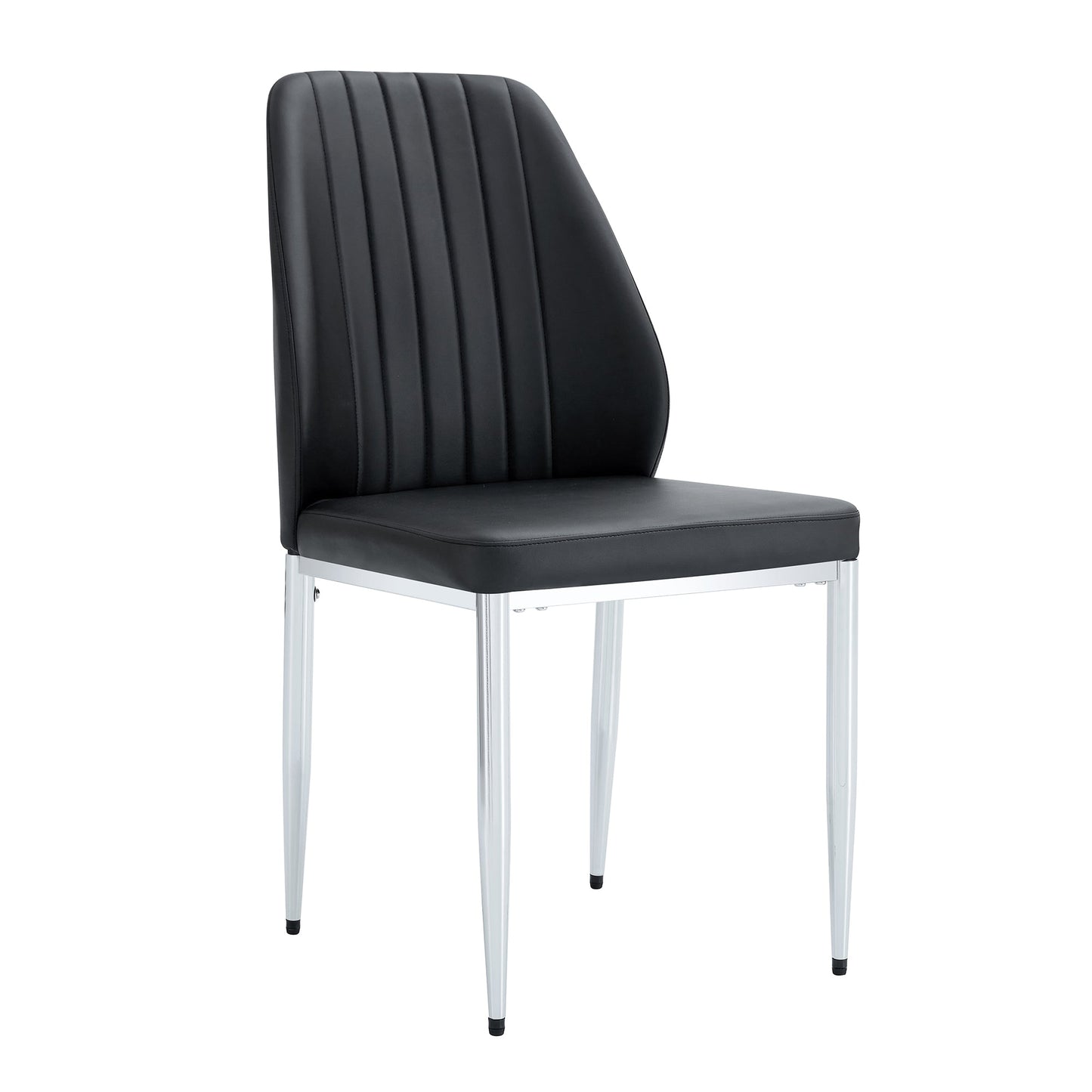 Set of 8 Black PU Comfort Dining Chairs With Extended Backrest and Silver Metal Legs