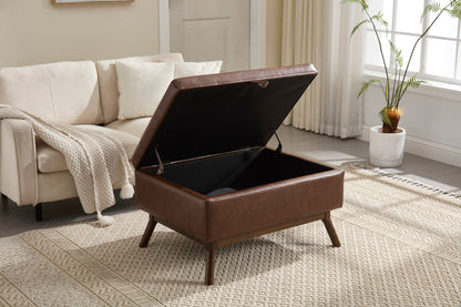 Mid-Century Modern Square Coffee Table Storage Bench, Assembled, Suitable for Living Room, Entryway and Family Room, Use