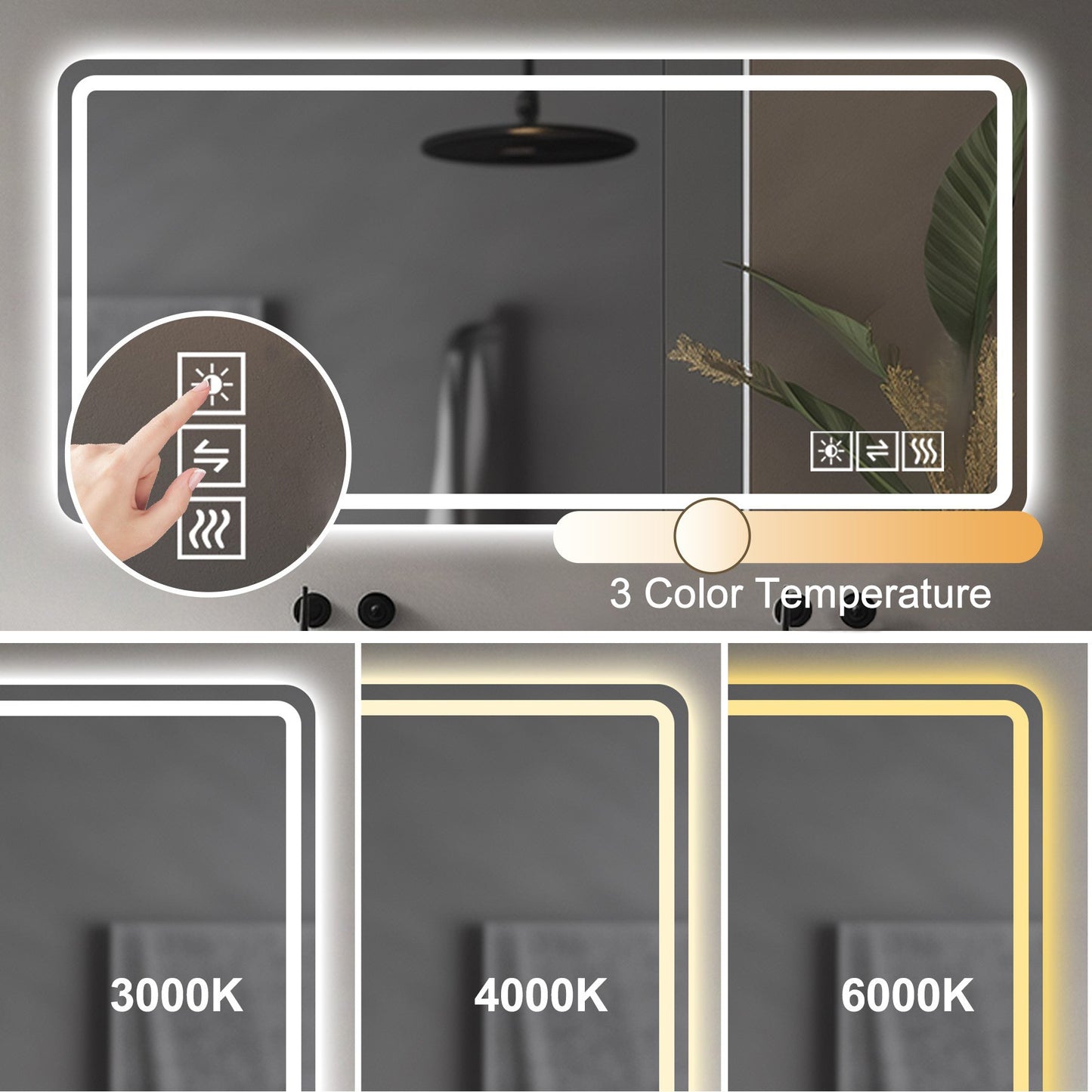 28*60inch LED Bathroom Vanity Mirror ,Wall Mirror,Anti-Fog, Dimmable,Shatter-Proof Tempered Glass,  Ideal for Bathroom W