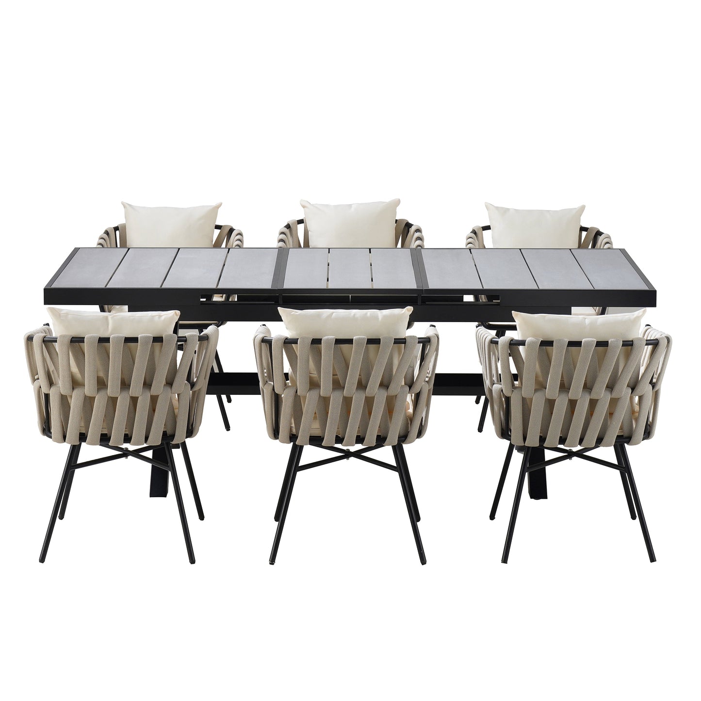 Discover Unmatched Flexibility in Alfresco Dining With Six Creatively Arranged Chairs Made of Polyester Woven Tape and A