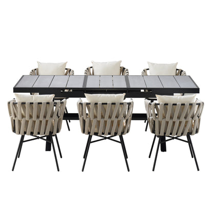 Discover Unmatched Flexibility in Alfresco Dining With Six Creatively Arranged Chairs Made of Polyester Woven Tape and A