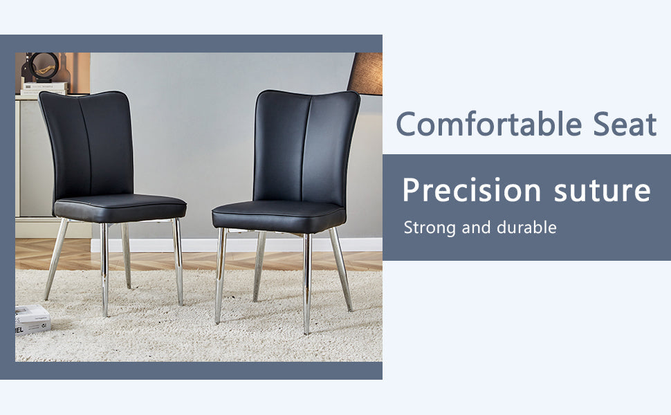 Table and Chair Set.63'x31.5x30' Black Marble-Patterned Slabs Tabletop With Stainless Steel Butterfly Legs.Paired With 4