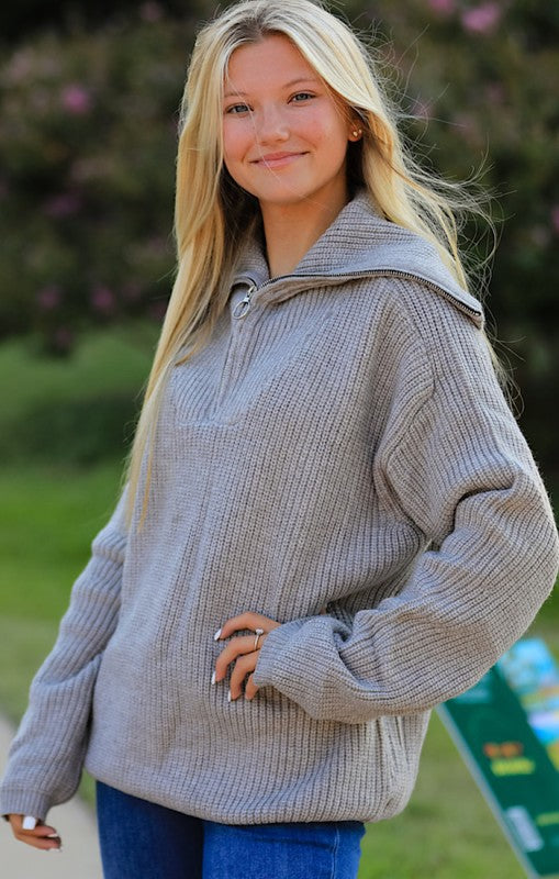 Ribbed Half Zip Sweater