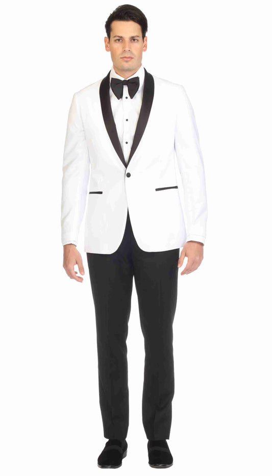 Ferrecci Men's Reno White/Black Slim Fit Shawl Lapel 2 Piece Tuxedo Suit Set