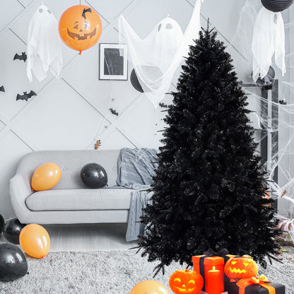 7ft Black Christmas Tree With 450 White LED Lights, 1916 Tips PE+PVC Artificial Tree for Halloween & Holiday Decor, Hing
