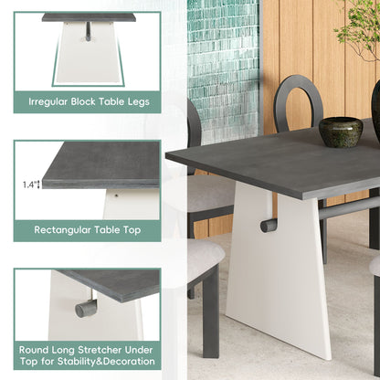 Modern 7-Piece Dining Table Set With Trestle Dining Table and 6 Upholstered Dining Chairs, Compact Kitchen Table Set For