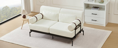 Modern Loveseat Sofa 59' Couch With Flexible USB Ports, Unique Cylindrical Armrests, Beige Chenille