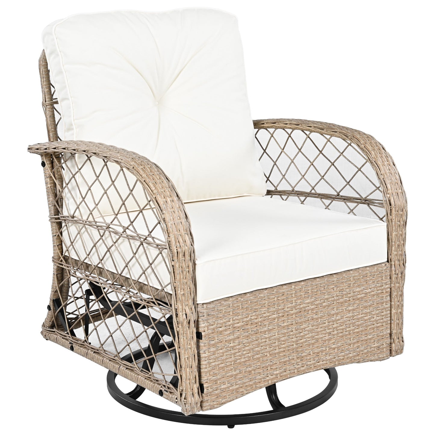 3-Piece Outdoor Chair&Table Set Chat Set 2-Person Rattan Seating Group With Two Swivel Chairs and a Square Table for Gar