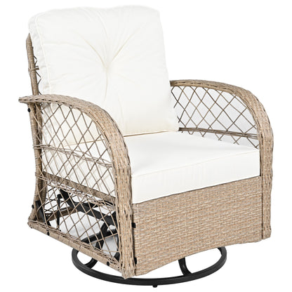 3-Piece Outdoor Chair&Table Set Chat Set 2-Person Rattan Seating Group With Two Swivel Chairs and a Square Table for Gar